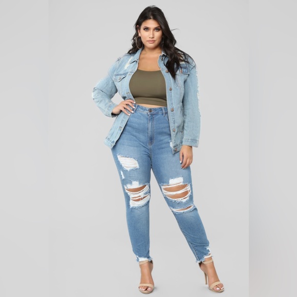 NWOT Fashion Nova Distressed Plus Sized Stereo Love Denim Jacket - Vintage - Picture 6 of 11